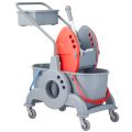 Double-bin cleaning trolley 30 l (2 x 15 l), with 8 l tray, red press