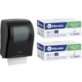 Mechaniczny podajnik ręczników, MERIDA ONE czarny za 125 zł netto przy zakupie 2 kartonów ręczników MERIDA OPTIMUM AUTOMATIC MAXI ECOLABEL RAB315 (12 x 240 m = 2 880 m, 11 292 listki)
